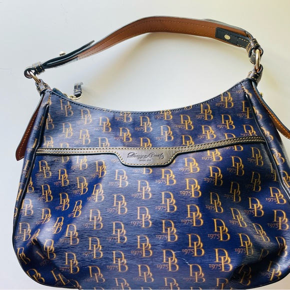 Dooney & Bourke Blue and Brown Logo Shoulder Bag - Picture 1 of 8